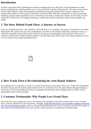 Technology-driven Service at Frank Flora: Enhancing Customer Experience