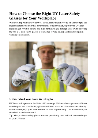 How to Choose the Right UV Laser Safety Glasses for Your Workplace