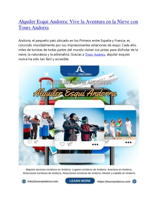 Alquiler Esqui Andorra Vive la Aventura en la Nieve con Tours Andorra