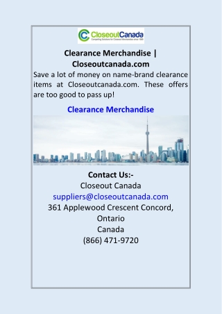 Clearance Merchandise | Closeoutcanada.com