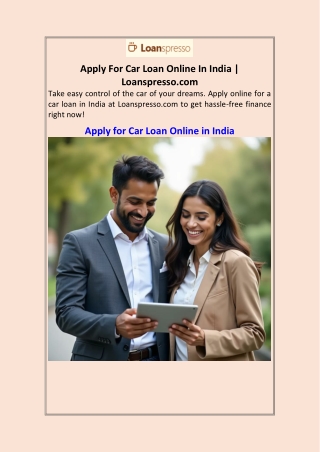 Apply For Car Loan Online In India | Loanspresso.com
