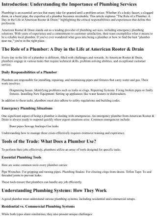 The Role of a Plumber: A Day in the Life at American Rooter & Drain