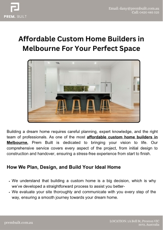 Affordable Custom Home Builders in Melbourne For Your Perfect Space