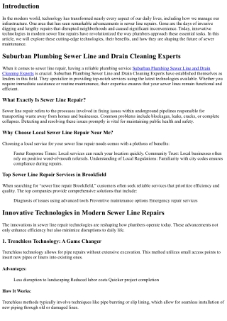 Innovative Technologies in Modern Sewer Line Repairs