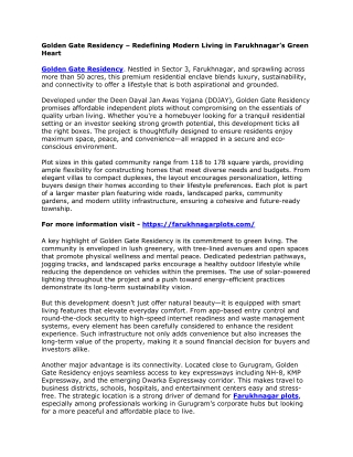 Golden Gate Residency – Redefining Modern Living in Farukhnagar’s Green Heart