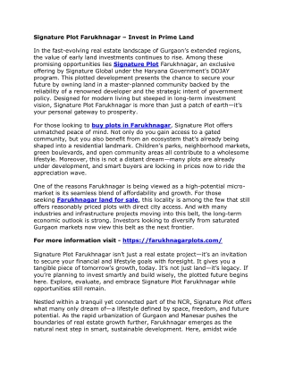 Signature Plot Farukhnagar – Invest in Prime Land