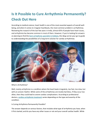 Is It Possible to Cure Arrhythmia Permanently Check Out Here