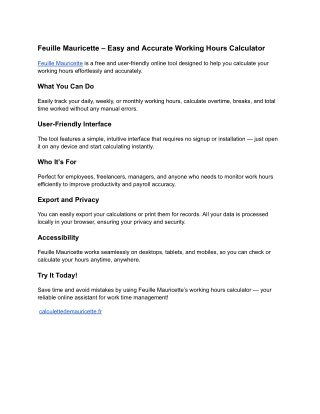 Feuille Mauricette – Easy and Accurate Working Hours Calculator