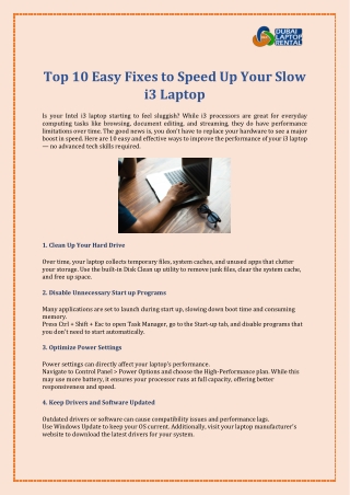 Top 10 Easy Fixes to Speed Up Your Slow i3 Laptop