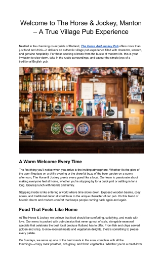 The Horse and Jockey Pub | Cosy Village Pub in Manton