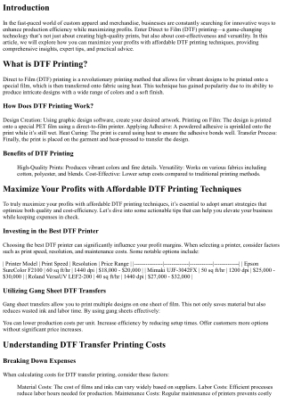 Maximize Your Profits with Affordable DTF Printing Techniques