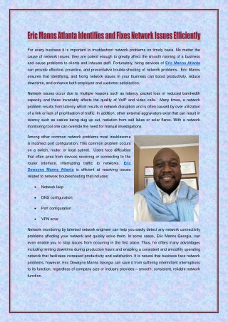Eric Manns Atlanta Identifies and Fixes Network Issues Efficiently