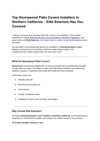Top Alumawood Patio Covers Installers in Northern California – Elite Exteriors Has You Covered