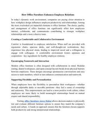 How Office Furniture Enhances Employee Relations