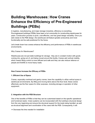 Building Warehouses_ How Cranes Enhance the Efficiency of Pre-Engineered Buildings (PEBs)
