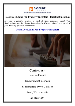 Lease Doc Loans For Property Investors  Baselinefin.com.au