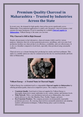Top-Quality Industrial Charcoal Supplier in Maharashtra – Vidhyut Energy
