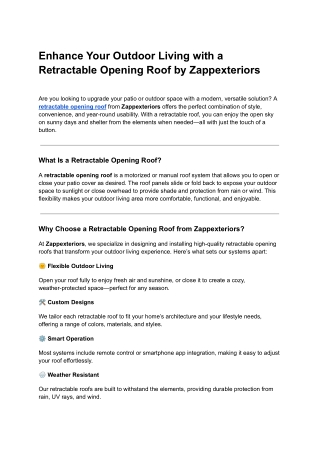 Enhance Your Outdoor Living with a Retractable Opening Roof by Zappexteriors