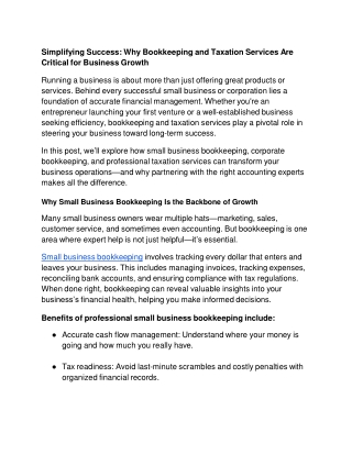 Simplifying Success: Why Bookkeeping and Taxation Services Are Critical