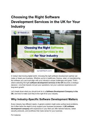 Choosing the Right Software Development Services in the UK for Your Industry