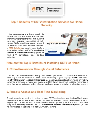 Top 5 Benefits of CCTV Installation Services for Home Security