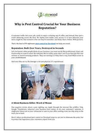 Why is Pest Control Crucial for Your Business Reputation?