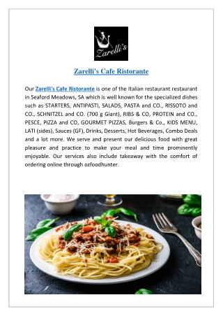 Zarelli's Cafe Ristorante Seaford Meadows Menu | Order Online