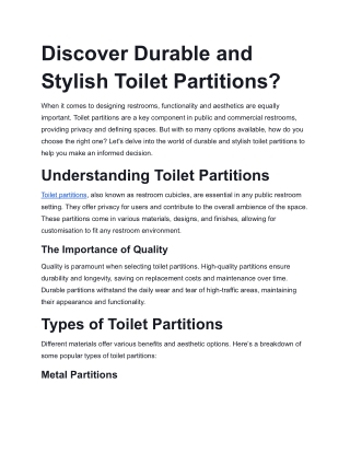 Discover Durable and Stylish Toilet Partitions