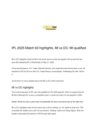 IPL 2025 Match 63 highlights, MI vs DC: MI qualified