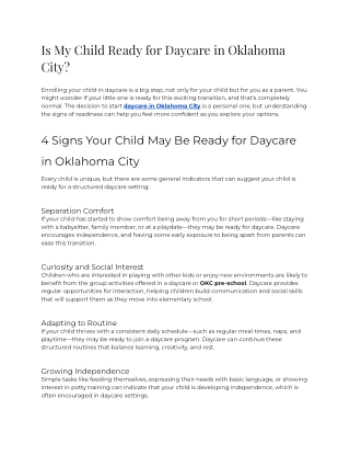Is My Child Ready for Daycare in Oklahoma City