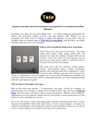 Transform Your Space with Tela Art Company’s Stunning Wall Art for Living Room and Office Wall Decor