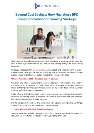 Beyond Cost Savings: How Nearshore BPO Drives Innovation for Growing Startupsa