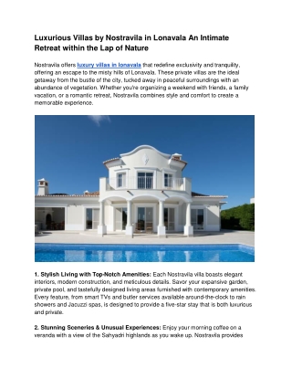 Luxurious Villas by Nostravila in Lonavala An Intimate Retreat within the Lap of Nature