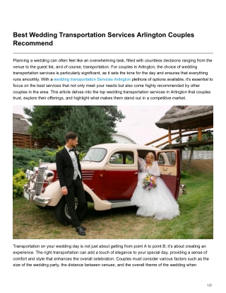 Best Wedding Transportation Services Arlington Couples Recommend