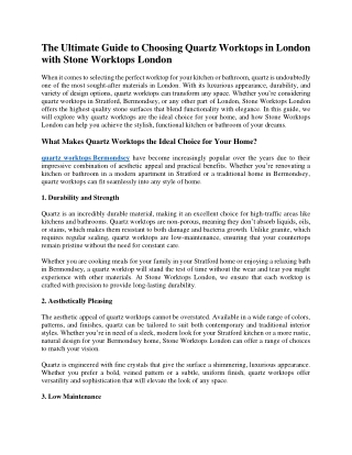 The Ultimate Guide to Choosing Quartz Worktops in London with Stone Worktops Lon