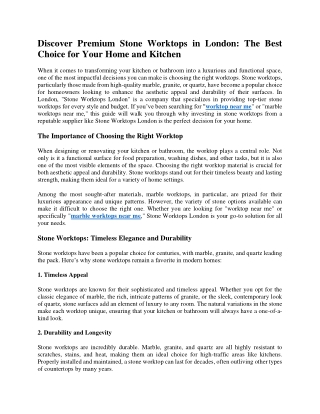 Discover Premium Stone Worktops in London The Best Choice for Your Home and Kitchen