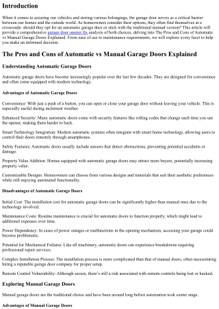 The Pros and Cons of Automatic vs Manual Garage Doors Explained
