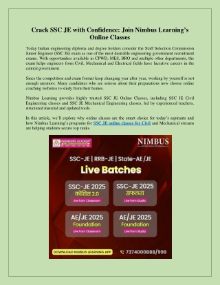 Crack SSC JE with Confidence Join Nimbus Learning Online Classes