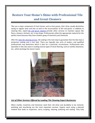 Restore Your Home’s Shine with Professional Tile and Grout Cleaners