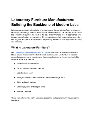 Laboratory Furniture Manufacturers_ Building the Backbone of Modern Labs