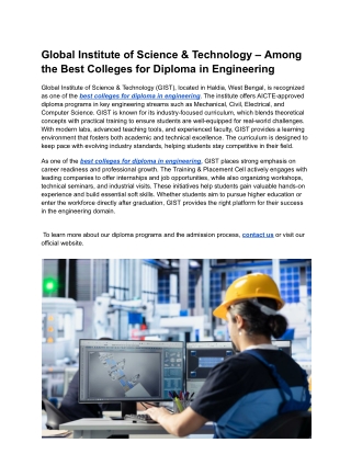 Global Institute of Science & Technology – Among the Best Colleges for Diploma in Engineering (1)