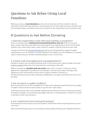Questions to Ask Before Giving Local Donations