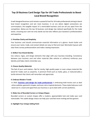 Top 10 Business Card Design Tips for UK Trade Professionals to Boost Local Brand Recognition