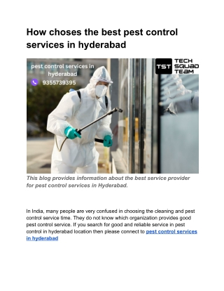 How choses the best pest control services in hyderabad