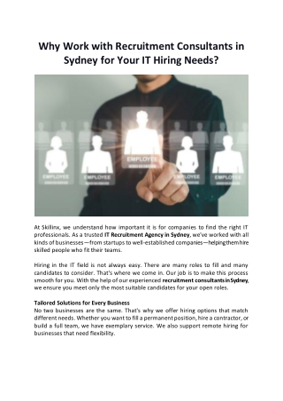 Why Work with Recruitment Consultants in Sydney for Your IT Hiring Needs