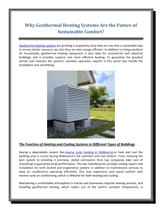Why Geothermal Heating Systems Are the Future of Sustainable Comfort