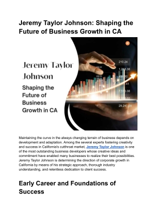 Jeremy Taylor Johnson: A Business Developer Driving California's  Growth