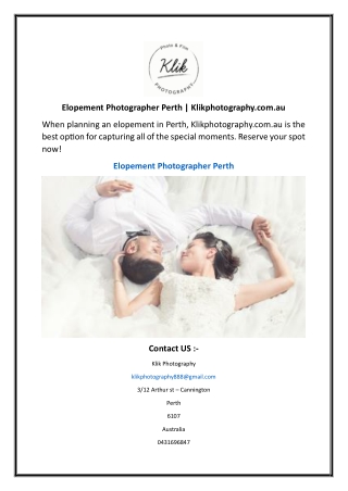 Elopement Photographer Perth  Klikphotography.com.au