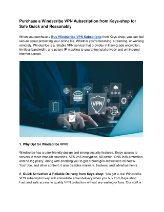Purchase a Windscribe VPN Aubscription from Keys-shop for Safe Quick and Reasonably