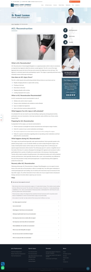 ACL Reconstruction in Koramangala, Bangalore - Dr. Rewat